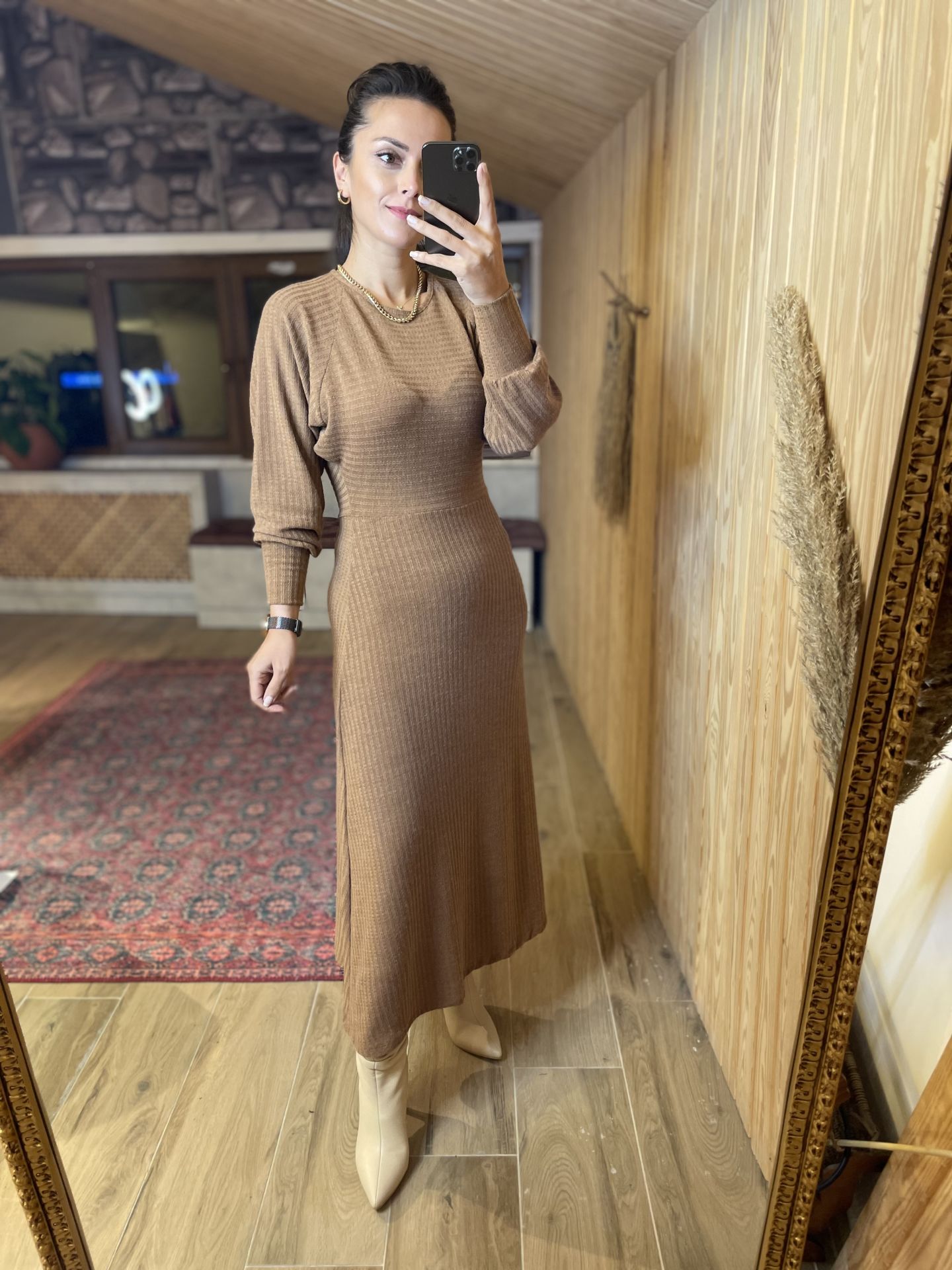 Toprak yarasa kol uzun triko elbise