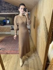 Toprak yarasa kol uzun triko elbise