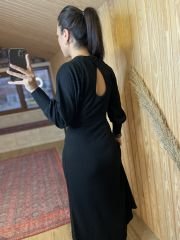 Toprak yarasa kol uzun triko elbise