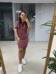 Sg Jakarlı Polo Yaka Kırmızı Kalem Elbise