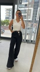 Palazzo Black Trousers with Agraffiti