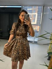 My 3393 Brown Leopard Belted Dress