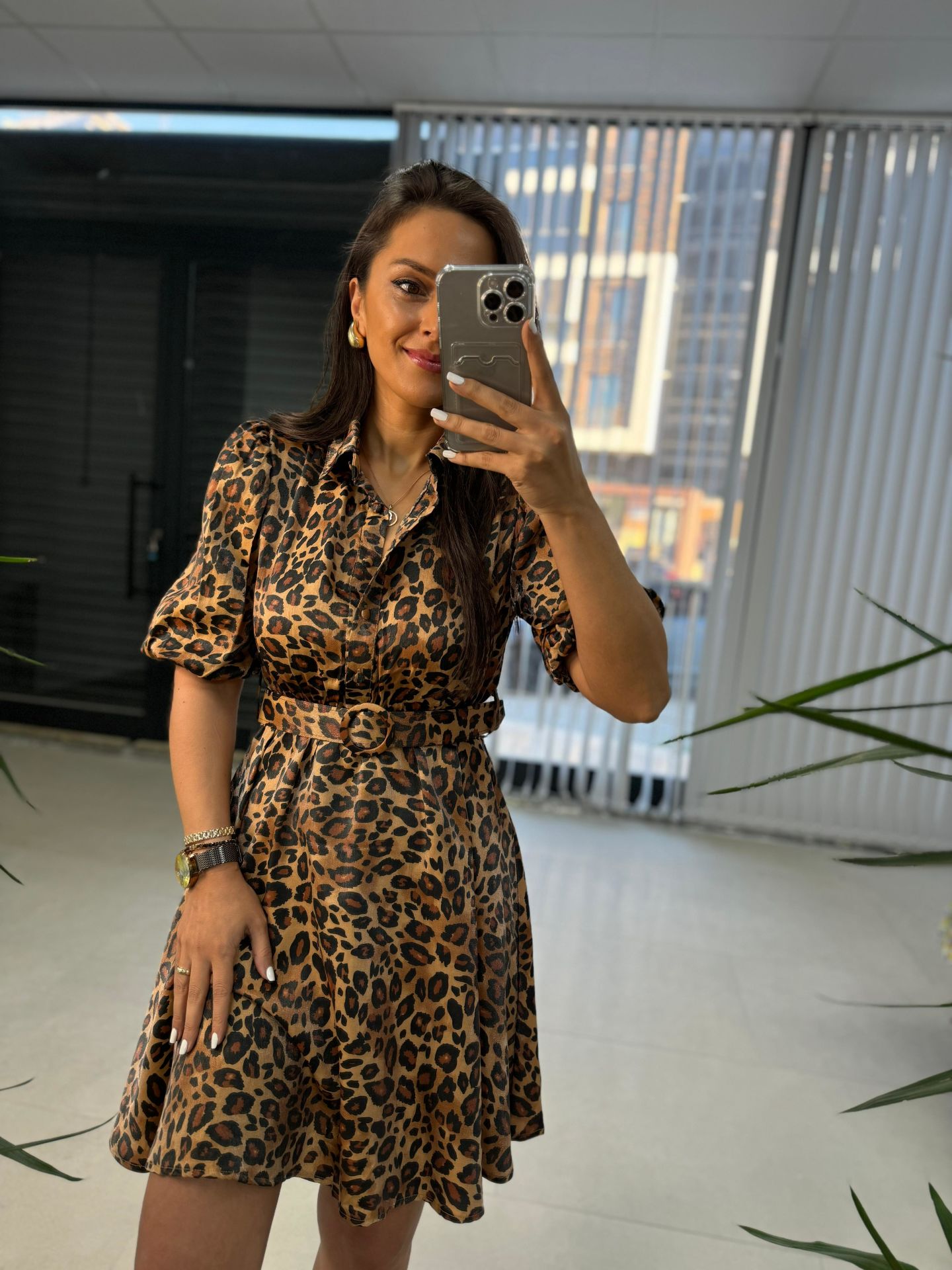 My 3393 Brown Leopard Belted Dress