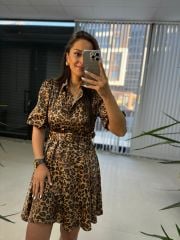 My 3393 Brown Leopard Belted Dress