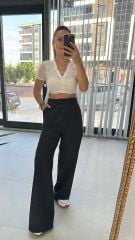 Palazzo Black Trousers with Agraffiti