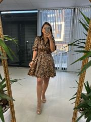My 3393 Brown Leopard Belted Dress