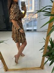 My 3393 Brown Leopard Belted Dress