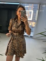 My 3393 Brown Leopard Belted Dress
