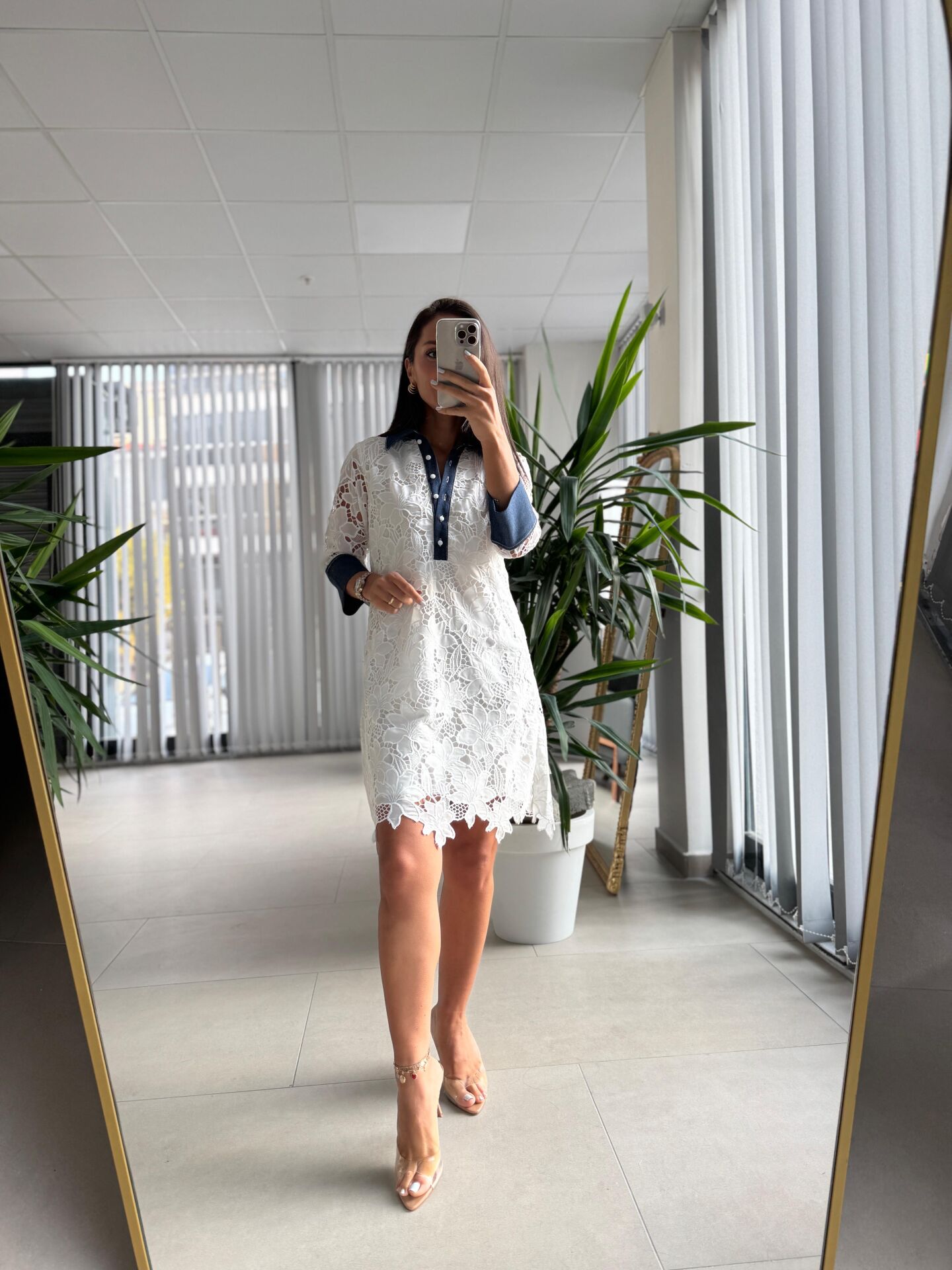 Ms Fistolu Denim Yaka Detaylı Elbise
