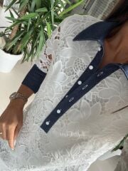 Ms Fistolu Denim Yaka Detaylı Elbise