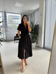 Bb 30050 Siyah Bel Gipe Detaylı Fermuarlı Elbise