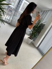 Bb 30050 Siyah Bel Gipe Detaylı Fermuarlı Elbise