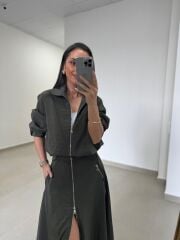 Nx 2830 Premium Fermuar Detaylı Haki Ceketli Takım