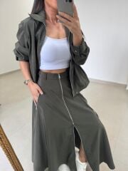 Nx 2830 Premium Fermuar Detaylı Haki Ceketli Takım