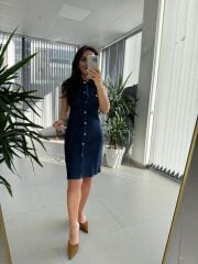 Bb 27888 Denim Kalem Gömlek Elbise