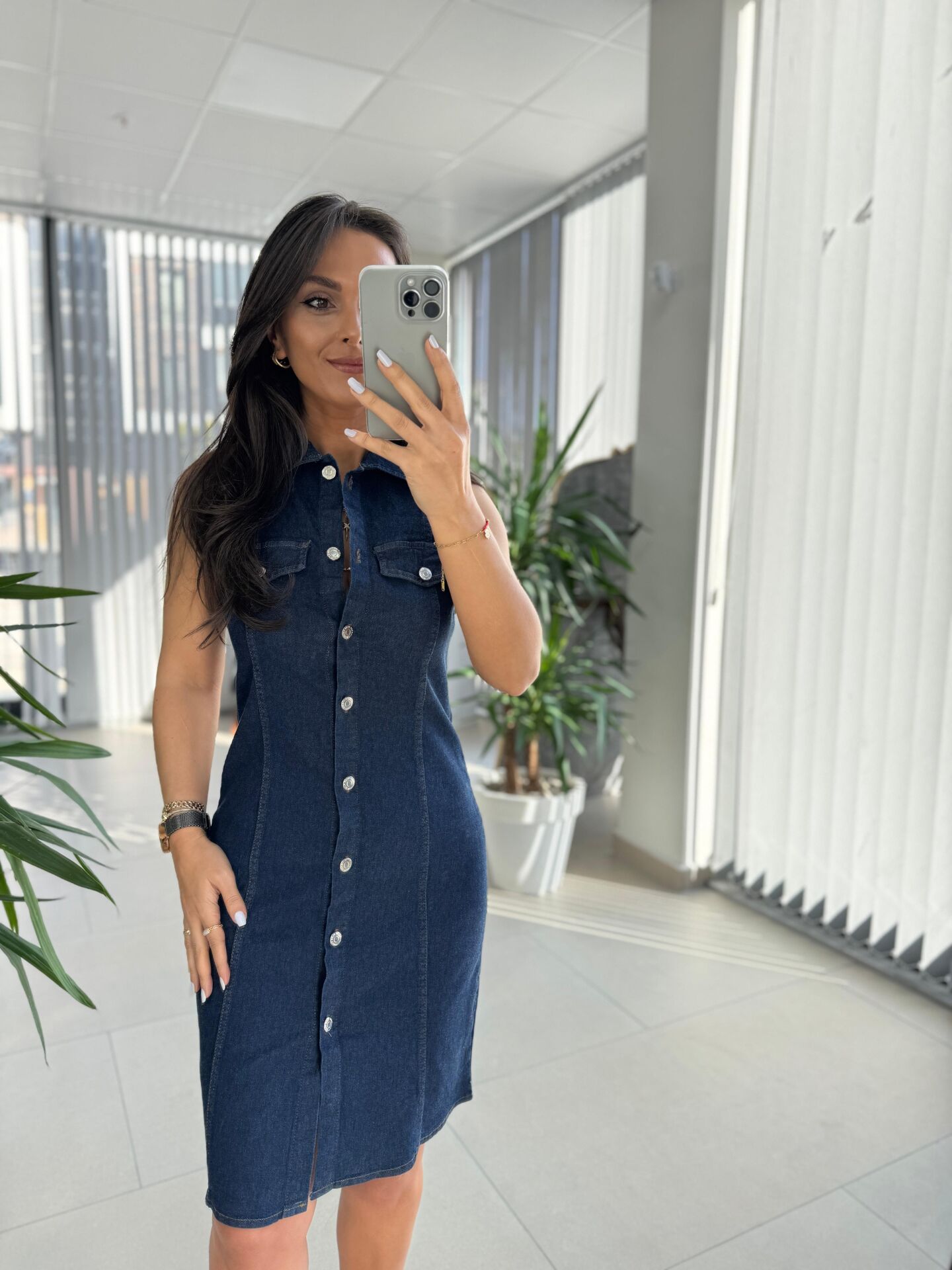 Bb 27888 Denim Kalem Gömlek Elbise