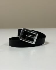 1516 Gümüş Kare Tokalı Siyah Kemer