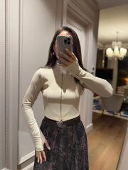 Mz 22159 Krem Fermuarlı Fitilli Bluz