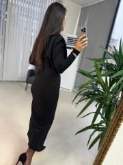 My 3587 Gold Kare Tokalı Siyah Kalem Elbise