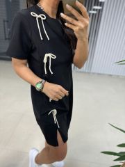 Sg Fiyonk Detaylı Siyah Elbise