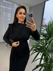 My 3587 Gold Kare Tokalı Siyah Kalem Elbise