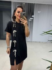 Sg Fiyonk Detaylı Siyah Elbise