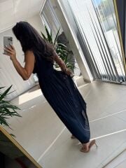 Sv 2902 Drapeli Maksiboy Laci Şifon Elbise