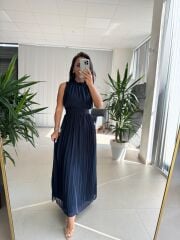 Sv 2902 Drapeli Maksiboy Laci Şifon Elbise