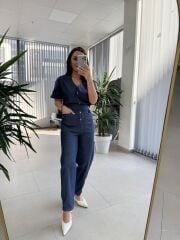 Bb 29912 Denim V Yaka Düğmeli Tulum