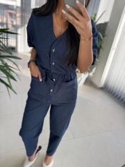 Bb 29912 Denim V Yaka Düğmeli Tulum