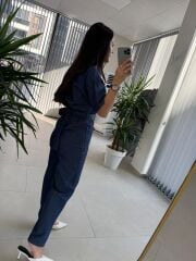 Bb 29912 Denim V Yaka Düğmeli Tulum