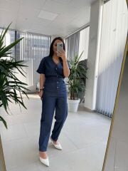 Bb 29912 Denim V Yaka Düğmeli Tulum