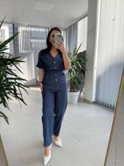 Bb 29912 Denim V Yaka Düğmeli Tulum