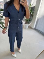 Bb 29912 Denim V Yaka Düğmeli Tulum
