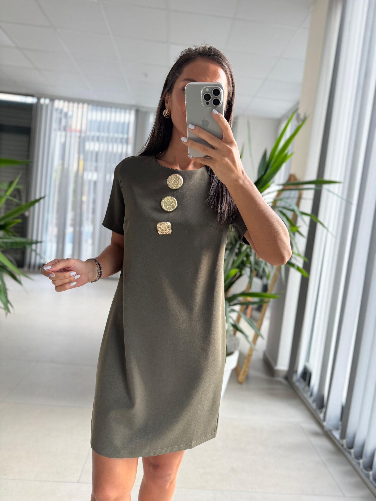 Ms 139 Haki Gold Düğme Detaylı Elbise