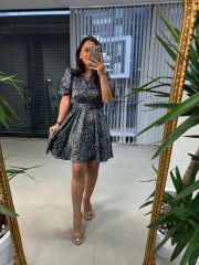 My 3393 Gri Leopar Kemerli Elbise