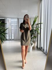 Ms 139 Haki Gold Düğme Detaylı Elbise