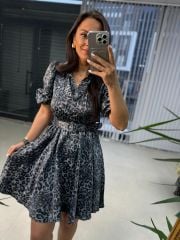 My 3393 Gri Leopar Kemerli Elbise