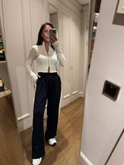 Mz 22159 Beyaz Fermuarlı Fitilli Bluz