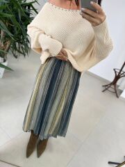 Mz 22849 Ekru Kayık Yaka Taşlı Triko