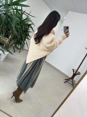 Mz 22849 Ekru Kayık Yaka Taşlı Triko