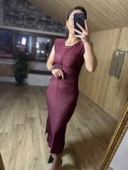 Sg Vatkalı kolsuz bordo elbise