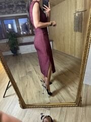 Sg Vatkalı kolsuz bordo elbise