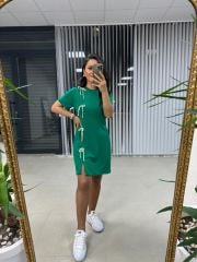 Sg Fiyonk Detaylı Yeşil Elbise