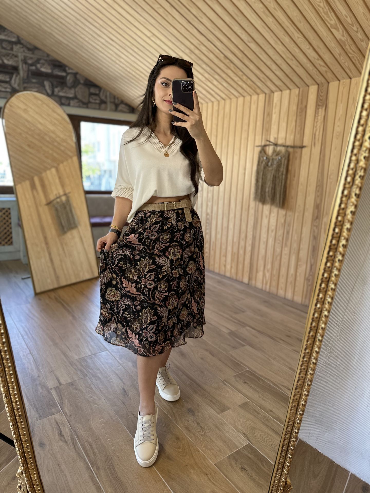 V-neck cream knit blouse