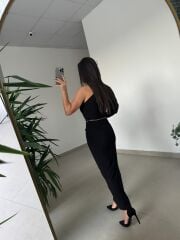 My 3828 Tek omuz Kendinden Kemerli Siyah Elbise