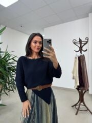 Mz 22849 Laci Kayık Yaka Taşlı Triko