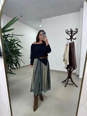 Mz 22849 Laci Kayık Yaka Taşlı Triko