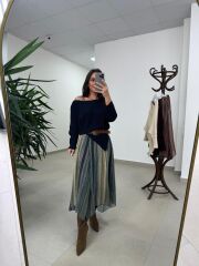 Mz 22849 Laci Kayık Yaka Taşlı Triko