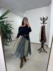 Mz 22849 Laci Kayık Yaka Taşlı Triko